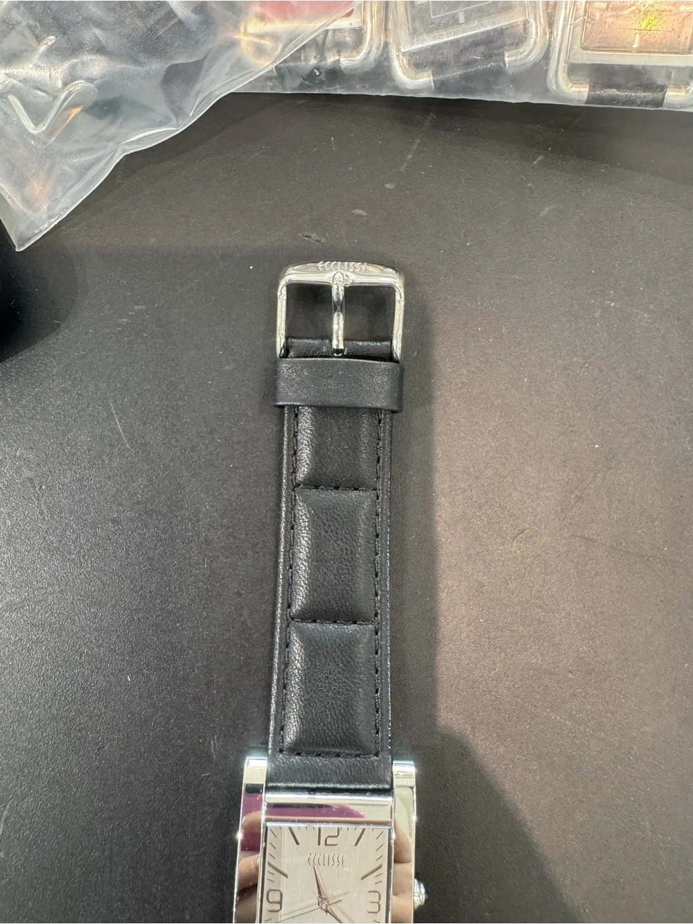 New Ecclissi Stainless Steel Tank-Style Rectangular Watch w/ Black Leather Band